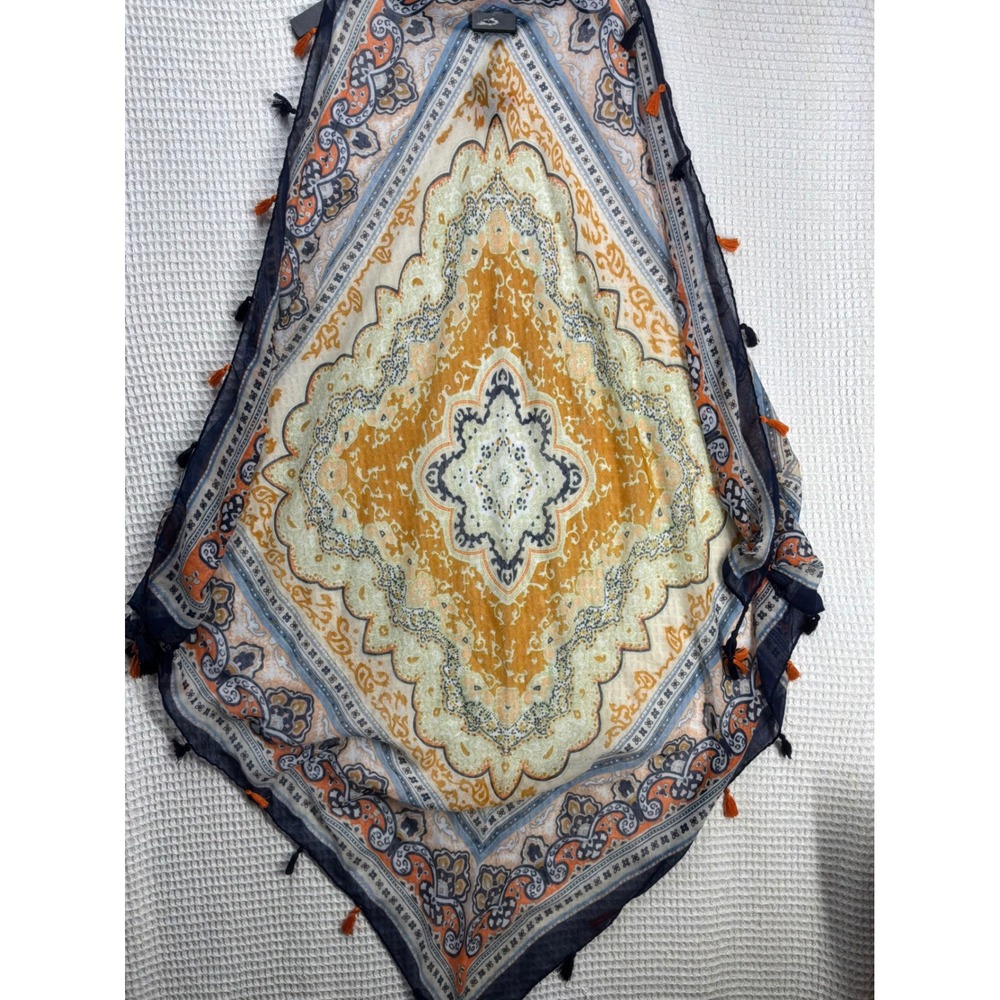 Boho Womens Pretty Persuasions Tassel Paisley Scarf OS Orange Navy